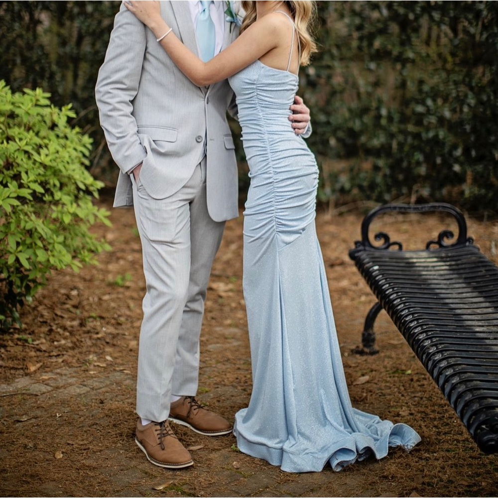 blue one shoulder strap mermaid dress